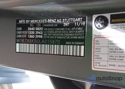 2020 Mercedes-Benz Amg Gt 63 4-Door Coupe S z USA, uszkodzony, nr VIN W1K7X8KB0LA015870